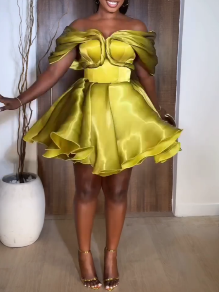 Vibrant Off-Shoulder Ruffled Dress