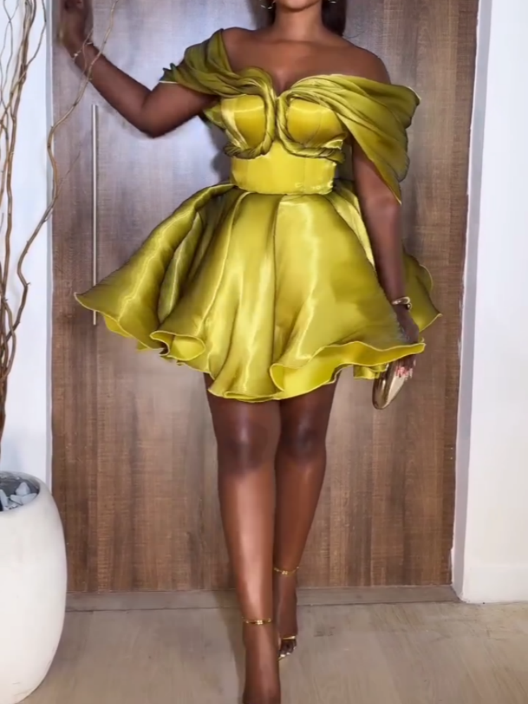 Vibrant Off-Shoulder Ruffled Dress