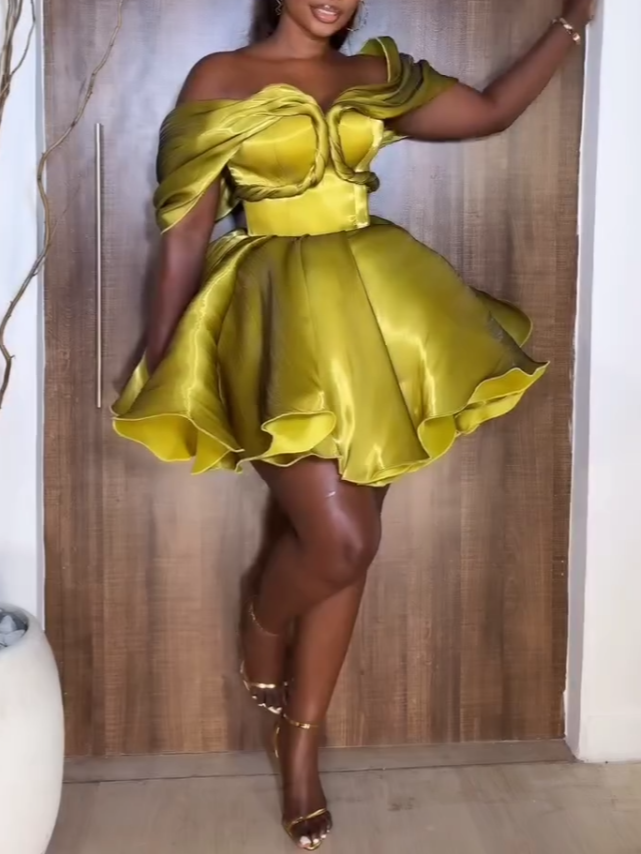 Vibrant Off-Shoulder Ruffled Dress