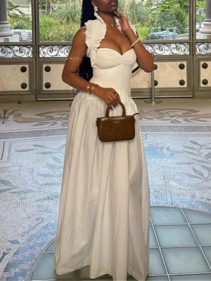 Elegant White Ruffled Maxi Dress