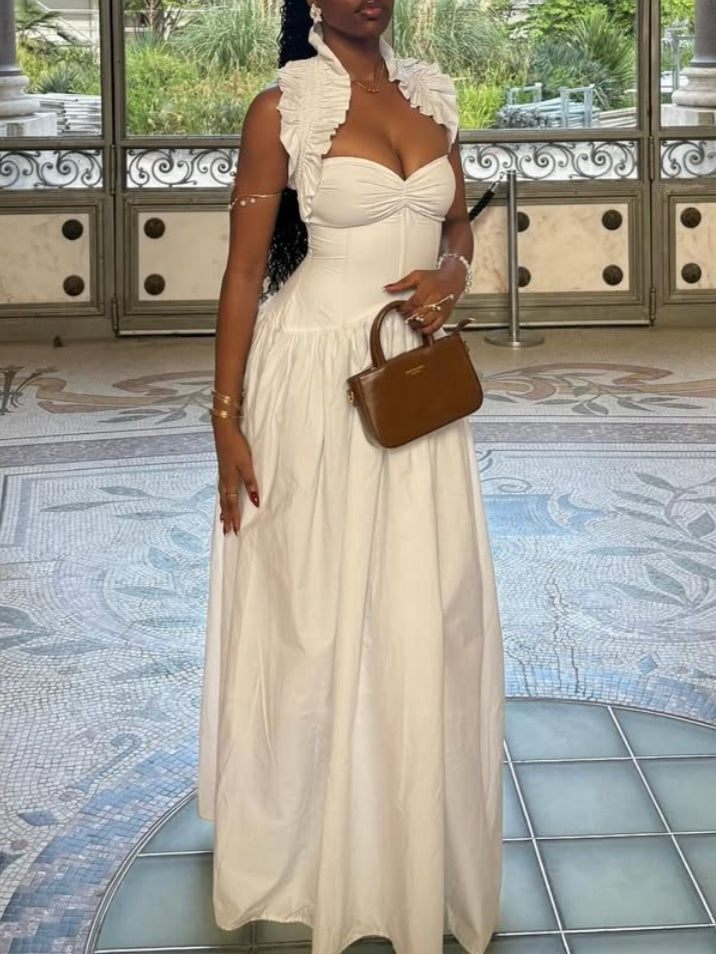 Elegant White Ruffled Maxi Dress