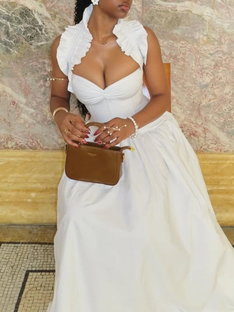 Elegant White Ruffled Maxi Dress