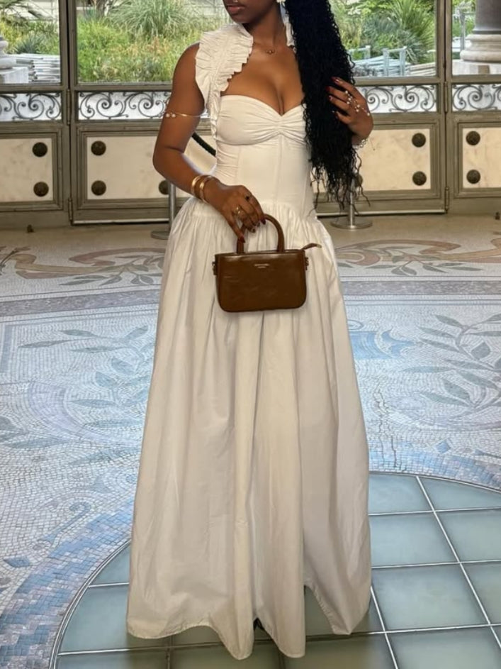 Elegant White Ruffled Maxi Dress