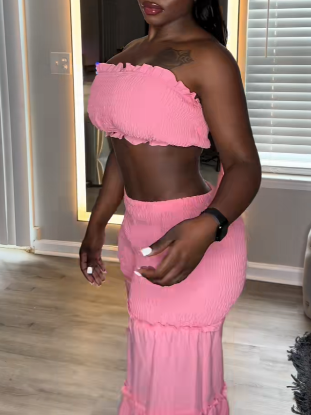 Pink Crocheted Two-Piece Set