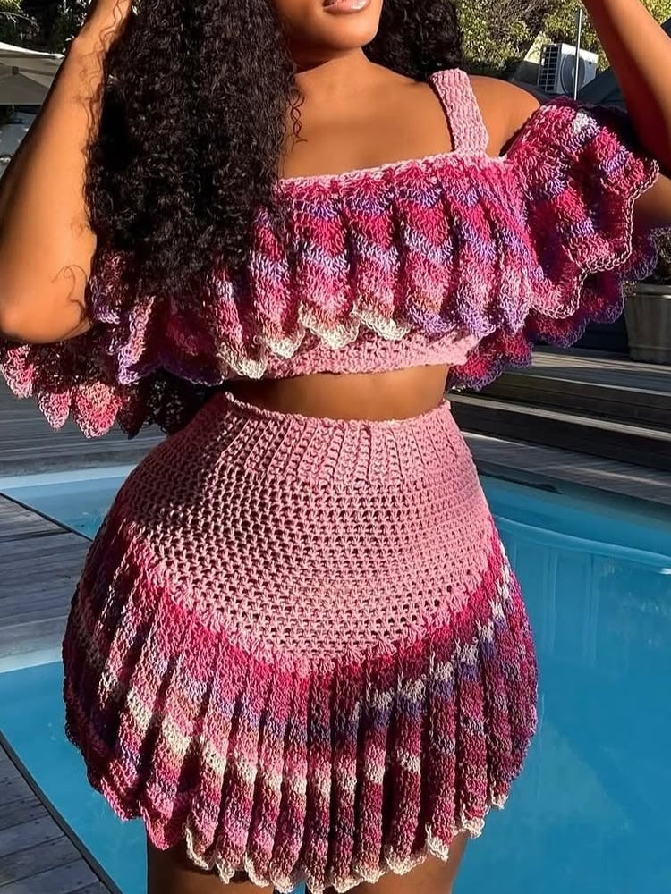 Ruffled Crop Top And Wide-Leg Maxi Pants Two-Piece Set