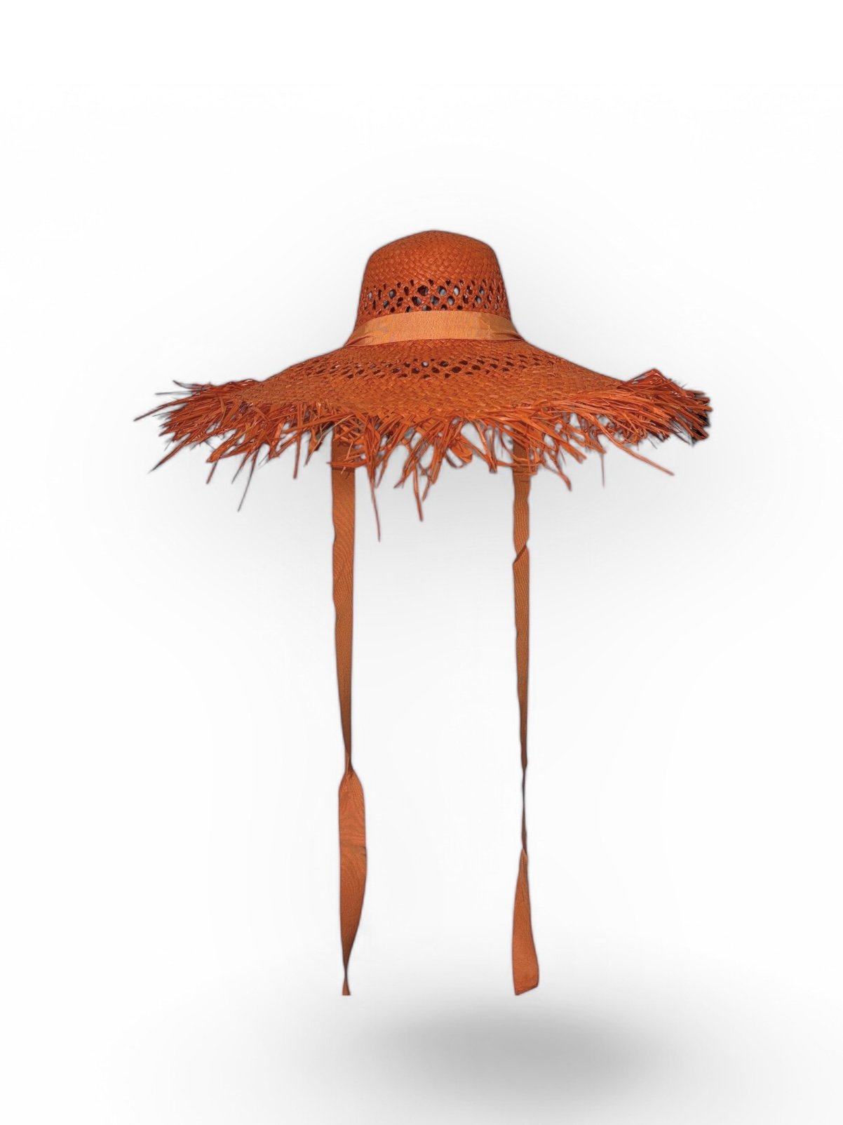 Bright Pink Wide-Brim Straw Hat With Ribbons