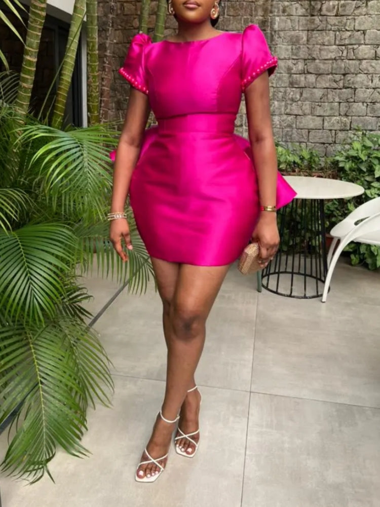 Bright Pink Satin Mini Dress