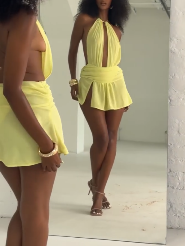 Yellow Halter Neck Cut-Out Mini Dress