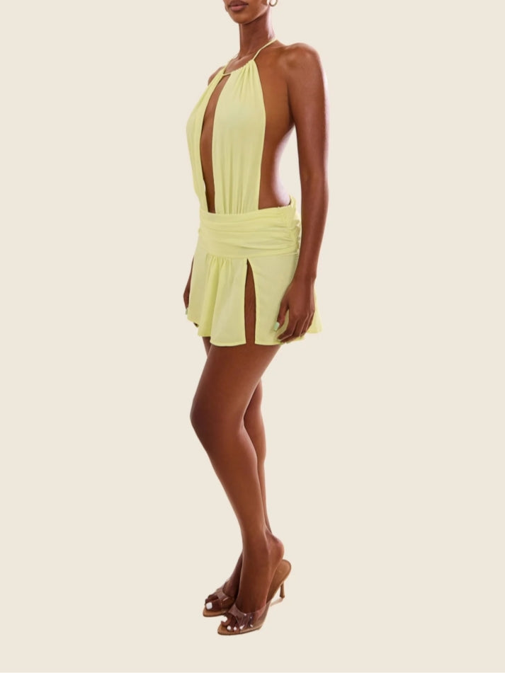Yellow Halter Neck Cut-Out Mini Dress