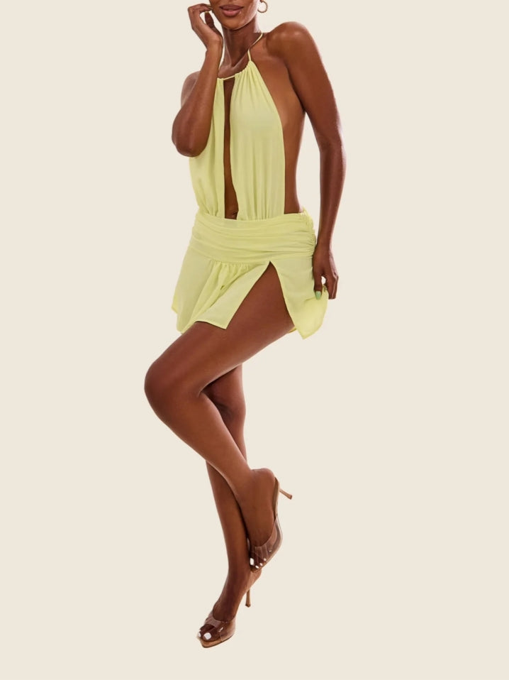 Yellow Halter Neck Cut-Out Mini Dress