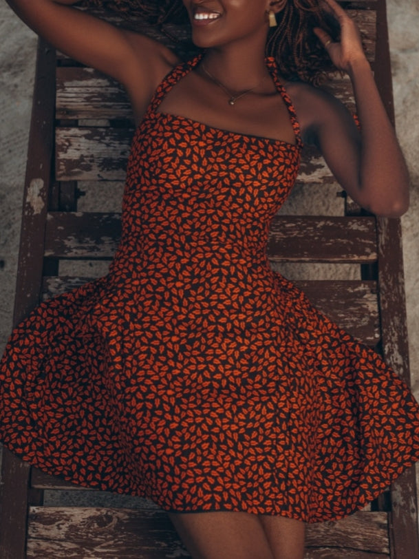 Floral Pattern Halter Dress