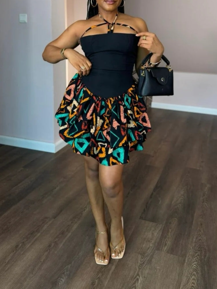 Colorful Geometric Patterned Mini Dress