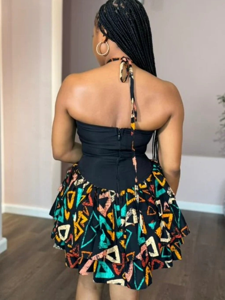 Colorful Geometric Patterned Mini Dress