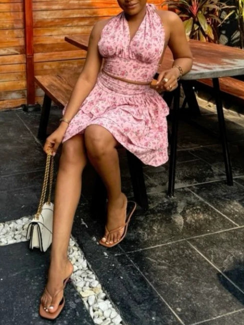 Cute Pink Floral Two-Piece Set