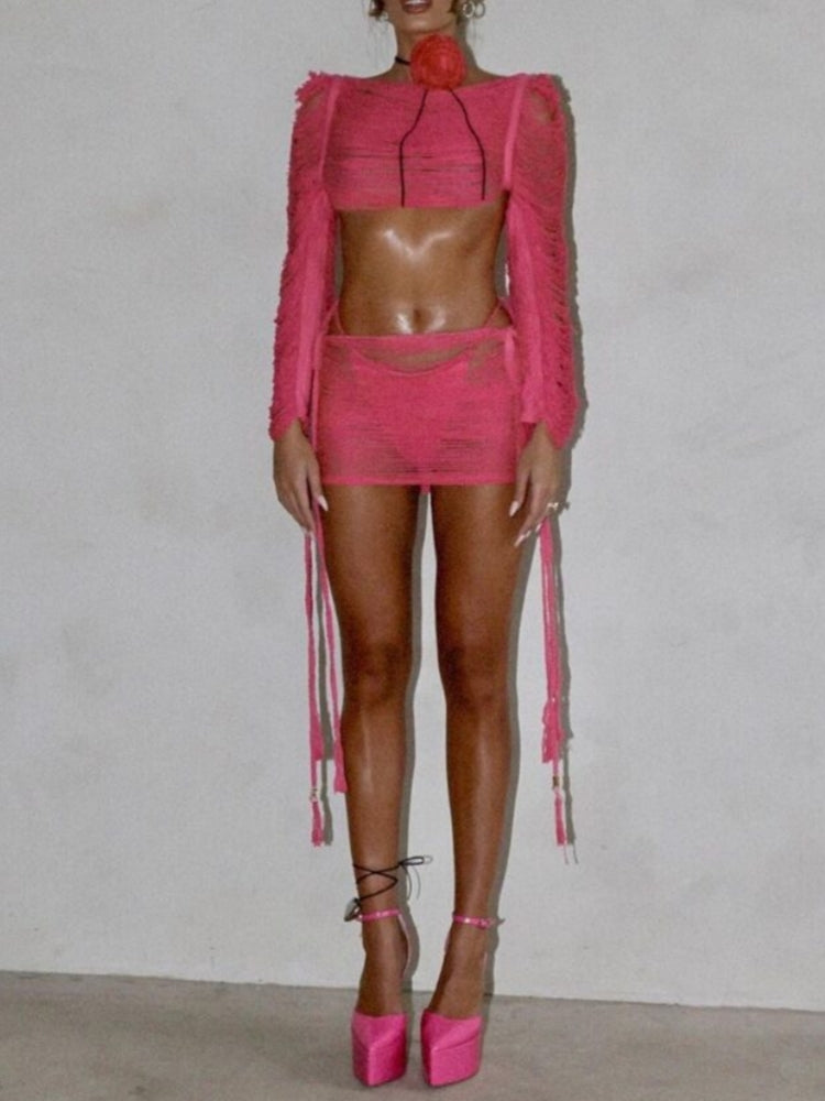 Vibrant Pink Cut-Out Ripped Monochrome Set