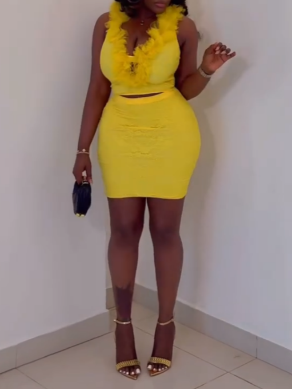 Bright Yellow Lace Bodycon Dress