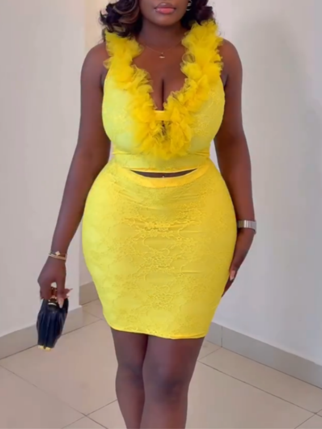 Bright Yellow Lace Bodycon Dress