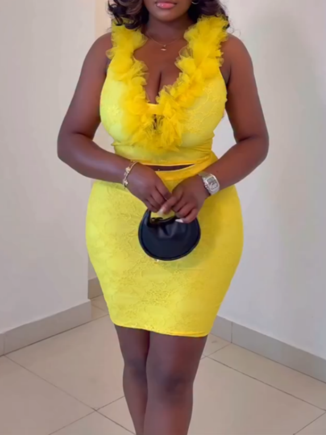 Bright Yellow Lace Bodycon Dress