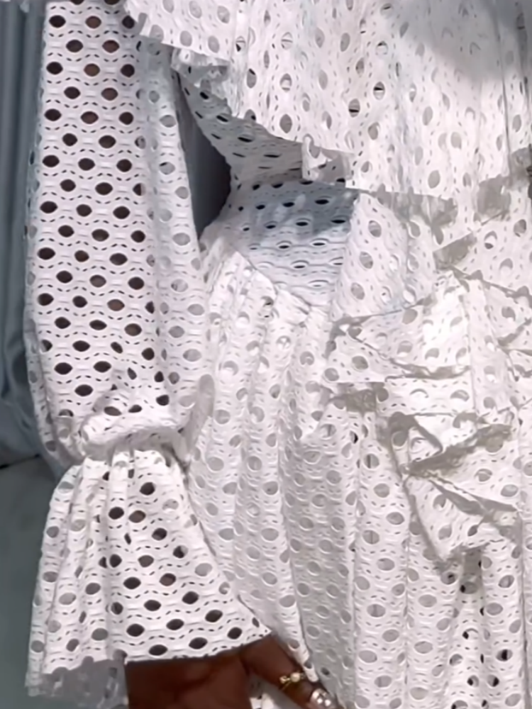 White Eyelet Off-Shoulder Ruffle Dress