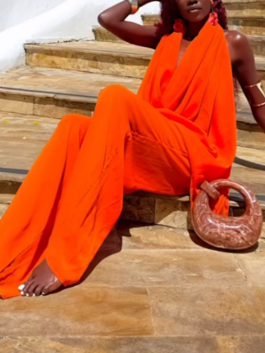 Vibrant Orange Tropical Loose-Fit Set