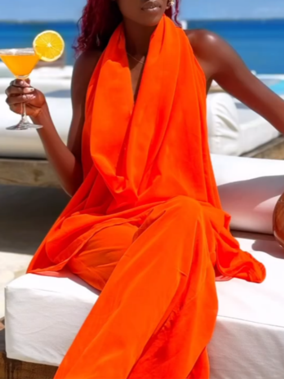 Vibrant Orange Tropical Loose-Fit Set