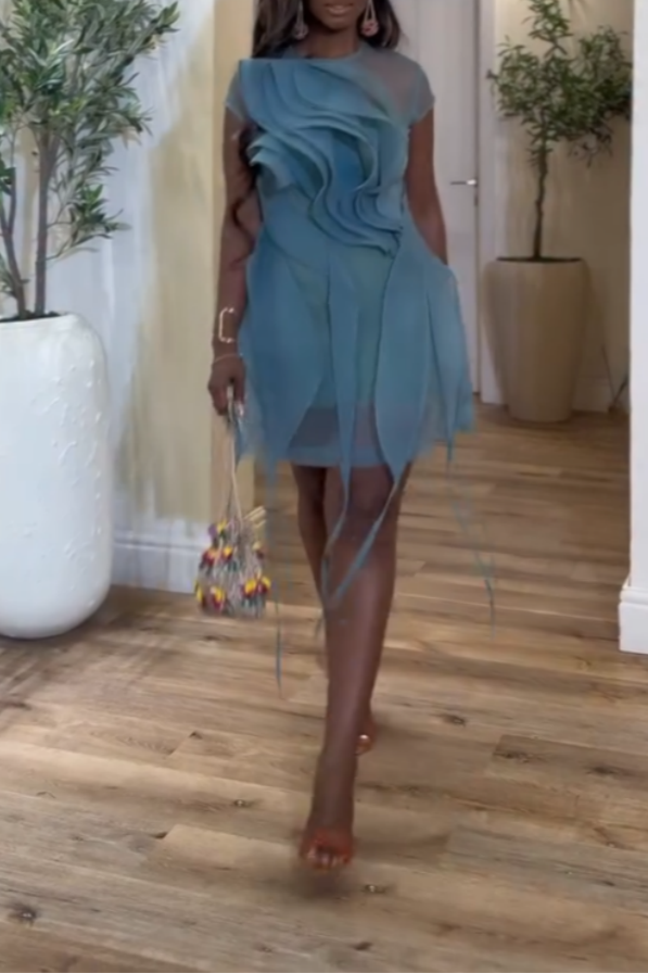 Elegant Blue Ruffled Mini Dress