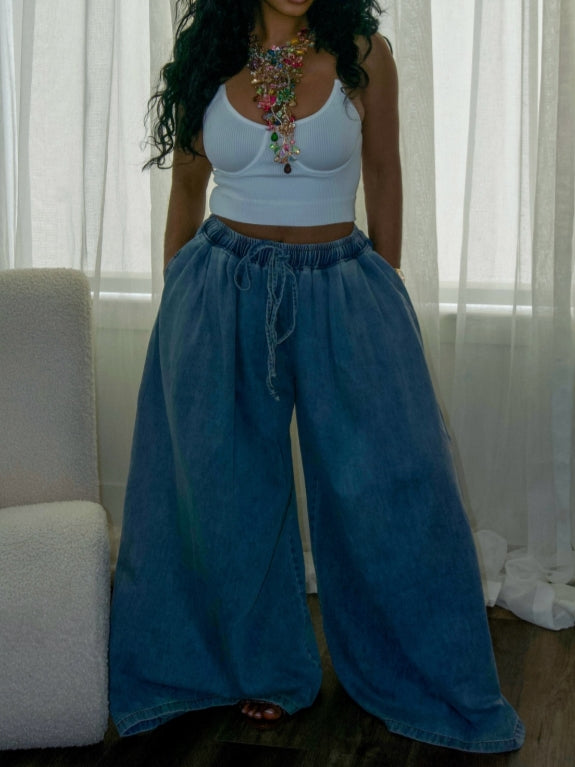High-Waisted Loose-Fit Denim Pants