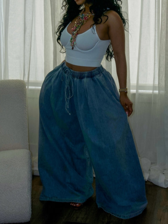 High-Waisted Loose-Fit Denim Pants
