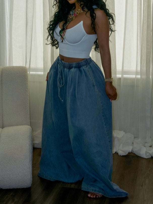 High-Waisted Loose-Fit Denim Pants