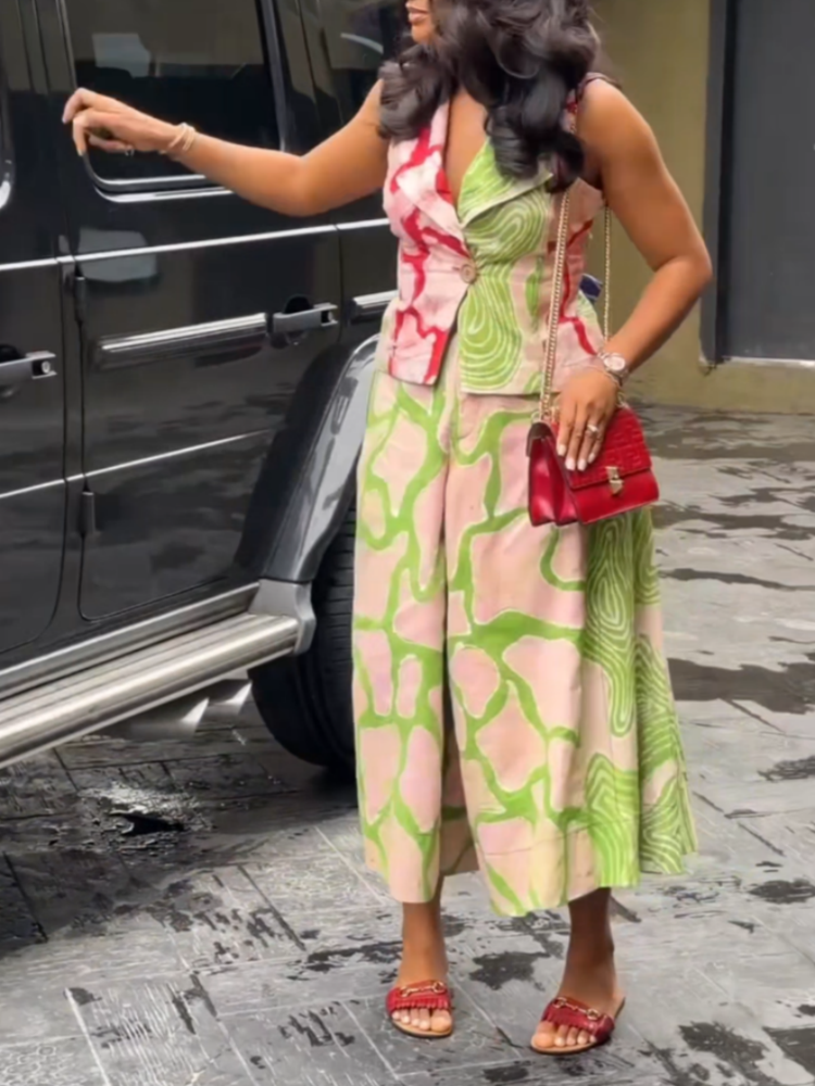 Colorful Abstract Pattern Sleeveless Two Pieces Set