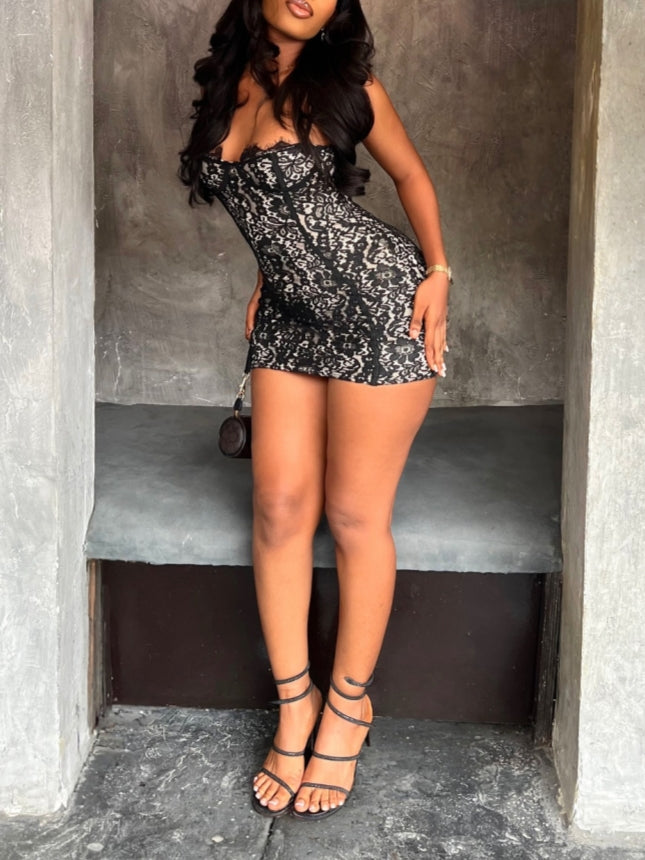 Black And White Lace Bodycon Mini Dress