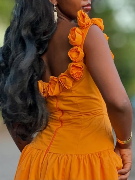 Orange Off-Shoulder Midi Dress