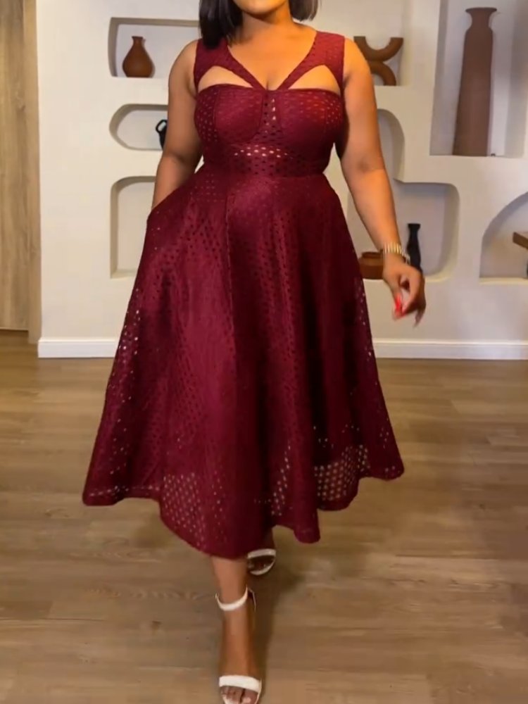 Burgundy A-Line Midi Dress