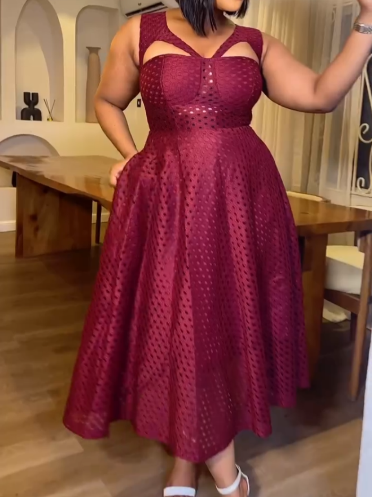Burgundy A-Line Midi Dress