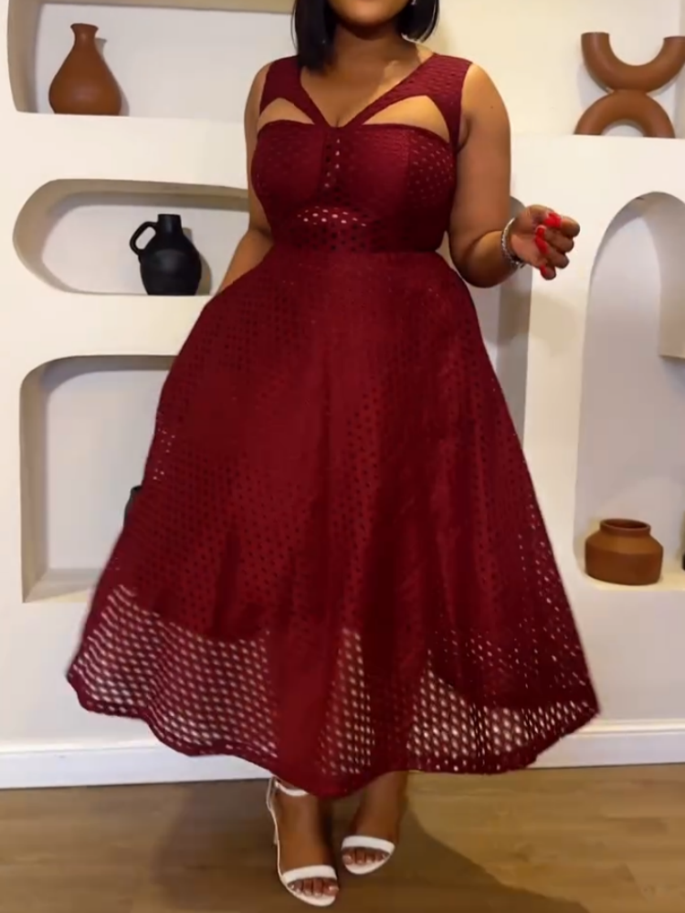 Burgundy A-Line Midi Dress