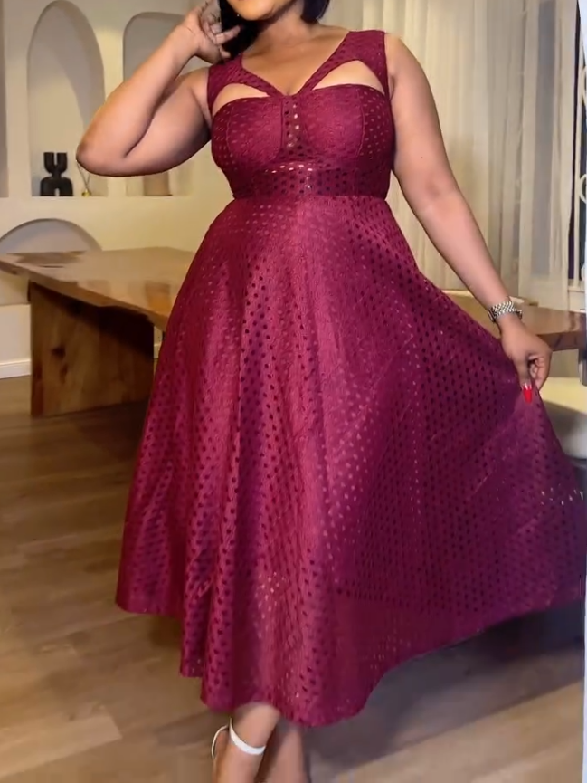 Burgundy A-Line Midi Dress