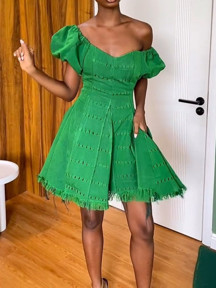Bright Green Off-shoulder Mini Dress