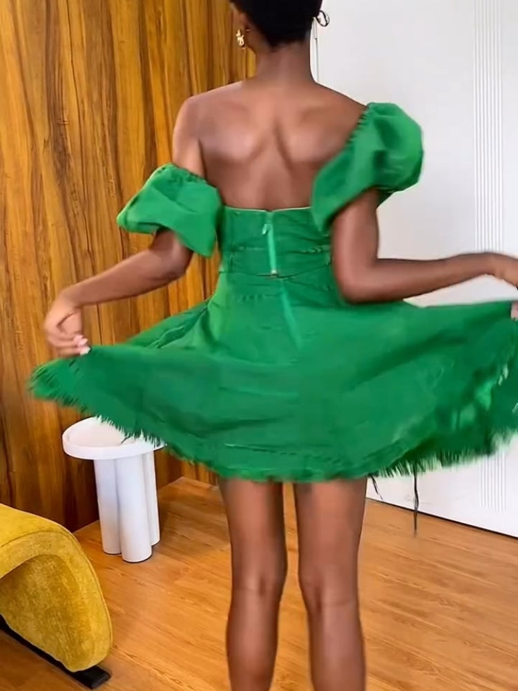Bright Green Off-shoulder Mini Dress