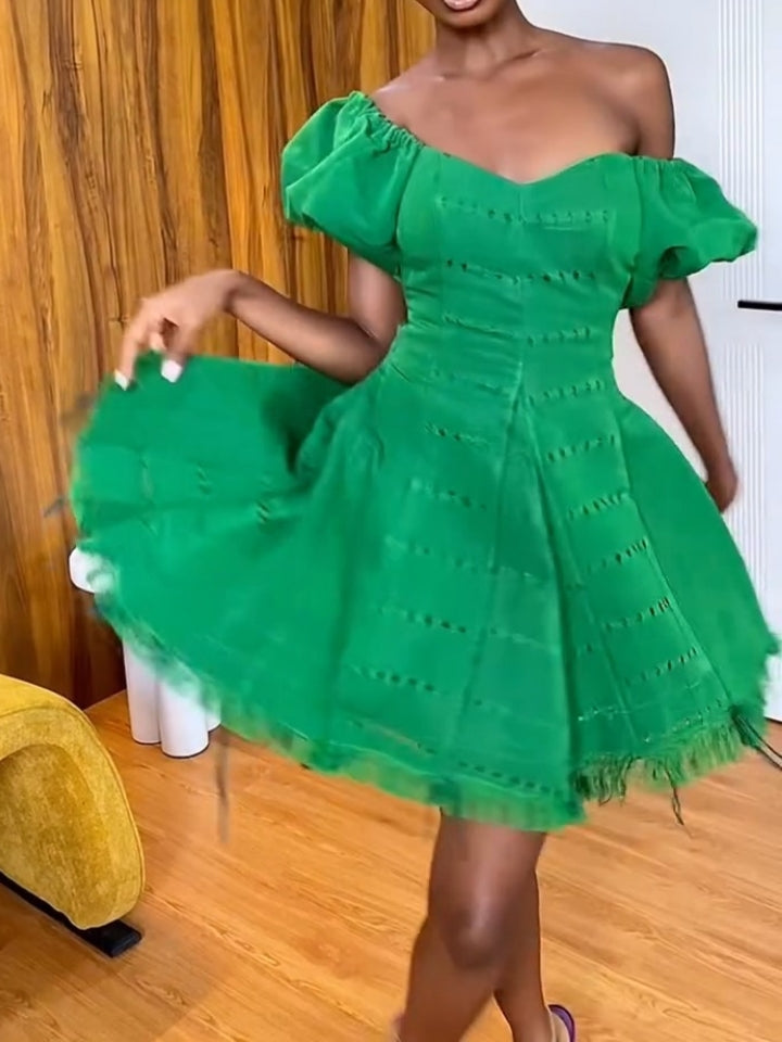 Bright Green Off-shoulder Mini Dress