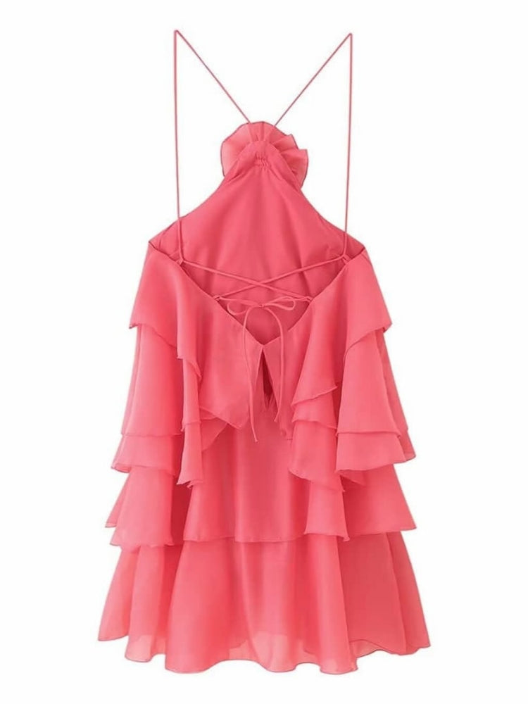 Pink Ruffled Off-Shoulder Dress