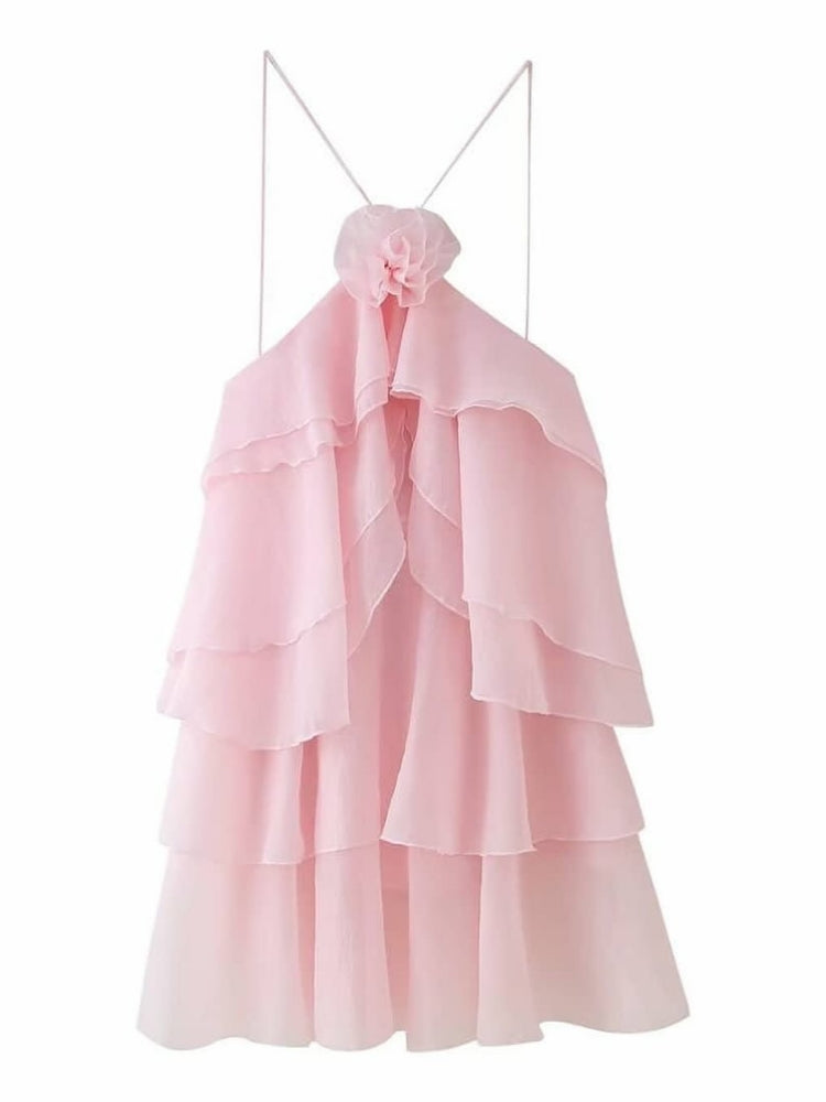 Pink Ruffled Off-Shoulder Dress