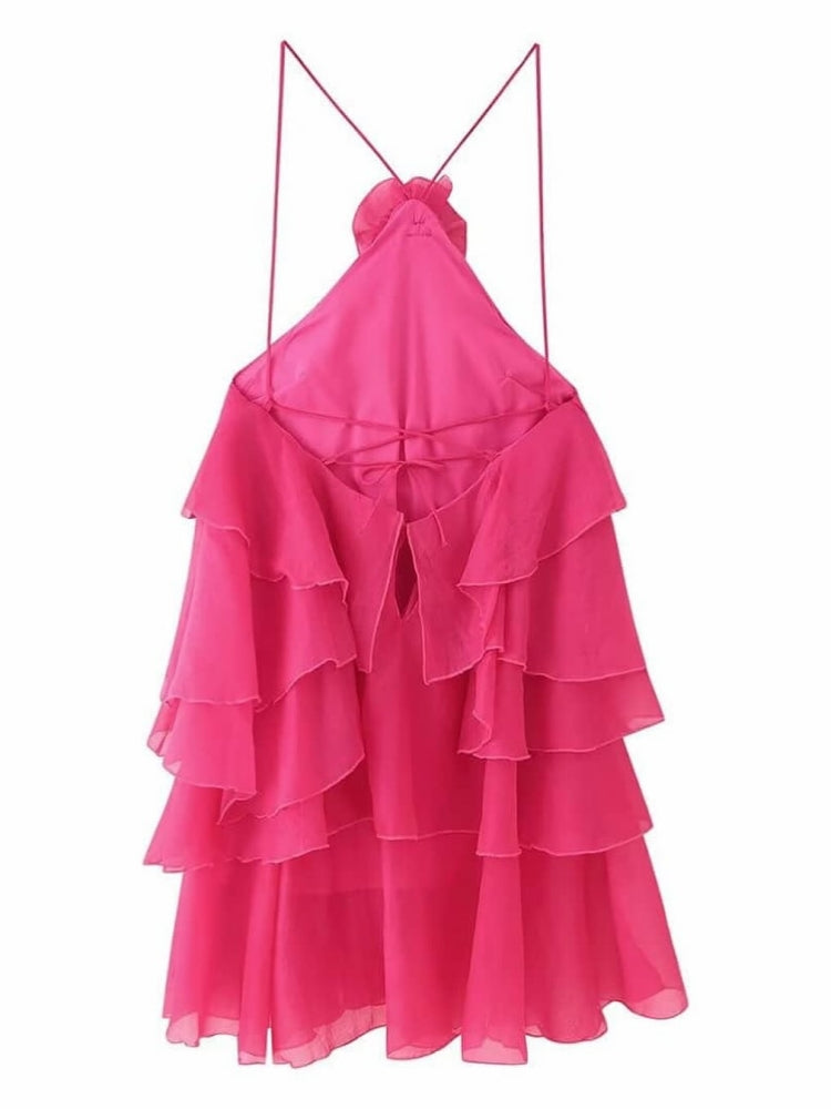 Pink Ruffled Off-Shoulder Dress