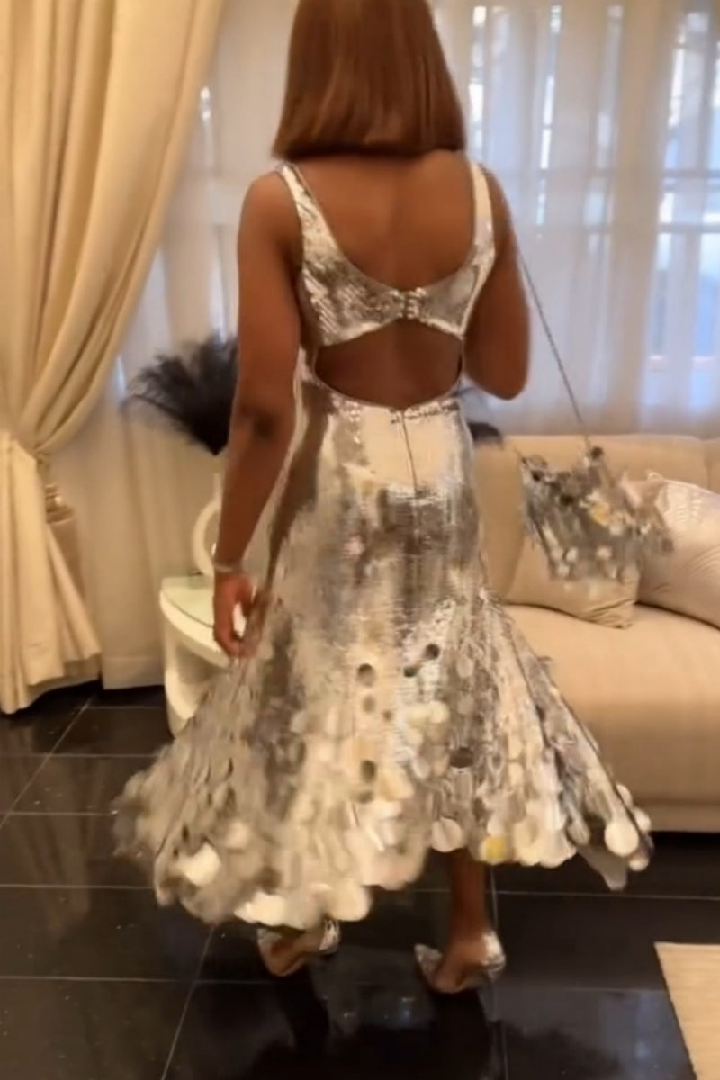 Silver Sequined Maxi Dress