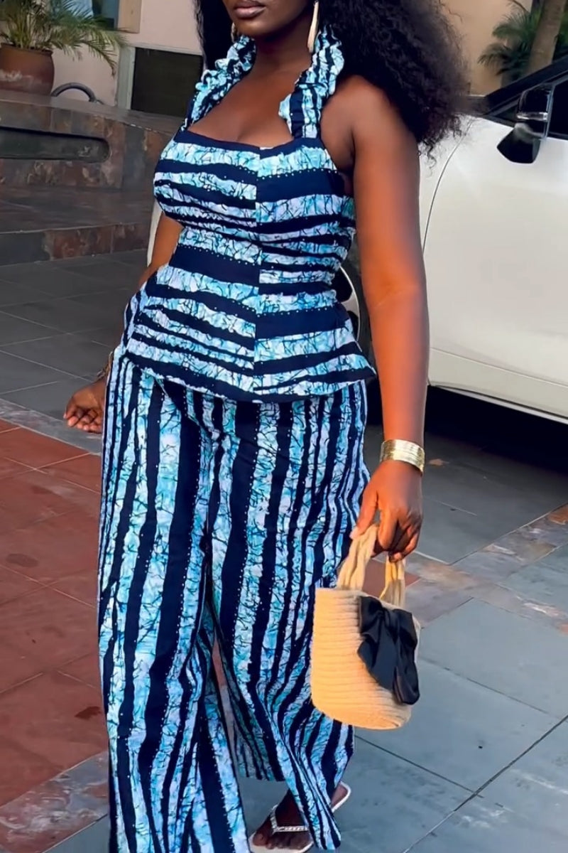 Blue Striped Tie-Dye Two-Piece Set