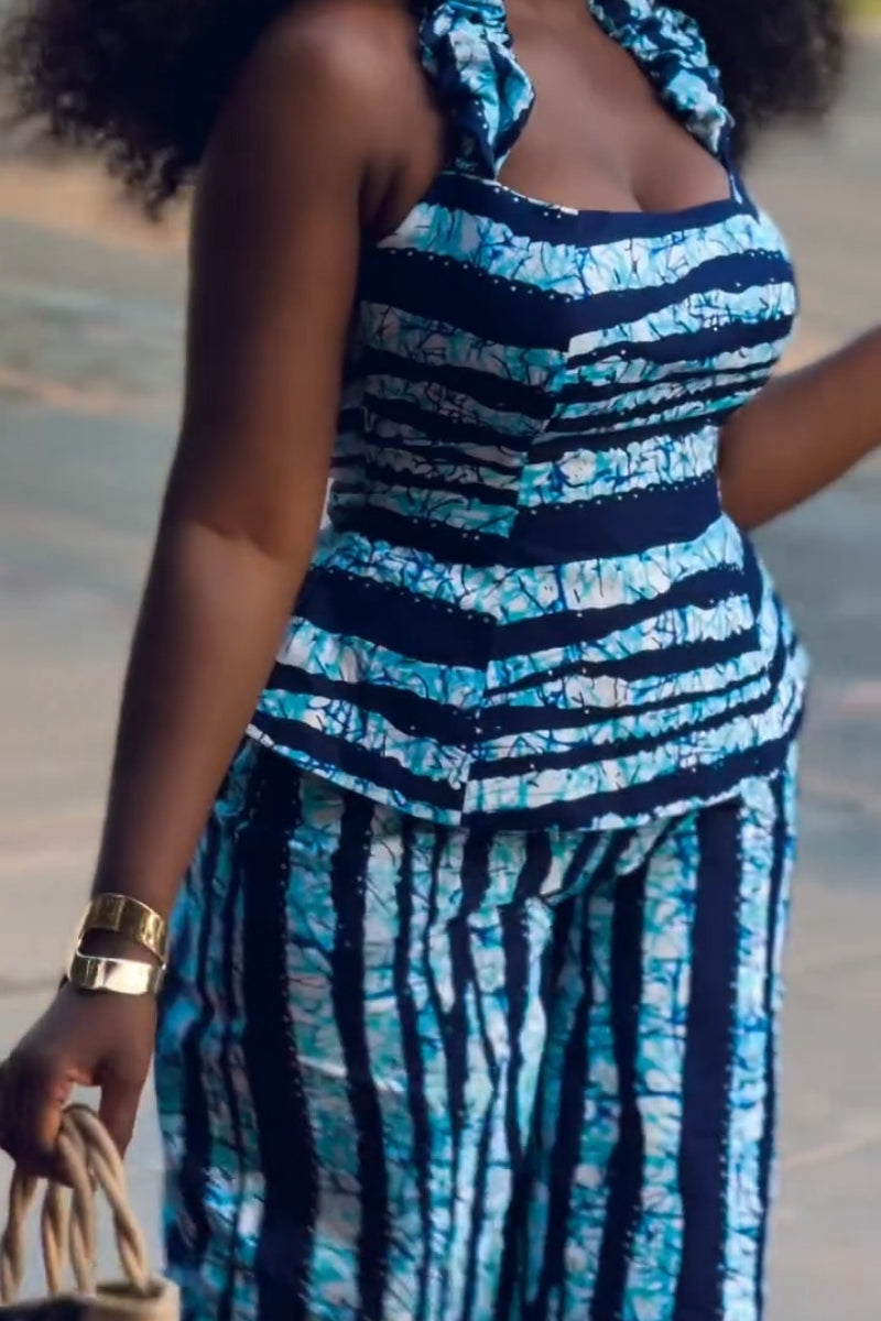 Blue Striped Tie-Dye Two-Piece Set