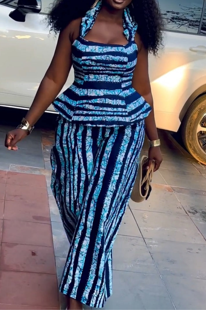 Blue Striped Tie-Dye Two-Piece Set