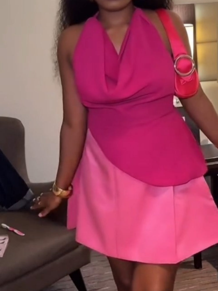 Hot Pink Halter-Neck Dress