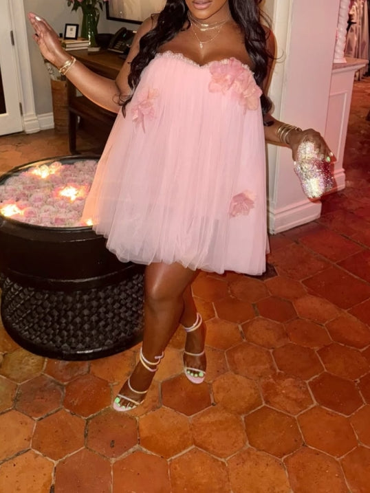 Light Pink Tulle Strapless Mini Dress