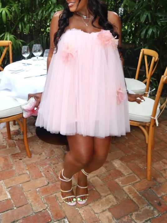Light Pink Tulle Strapless Mini Dress