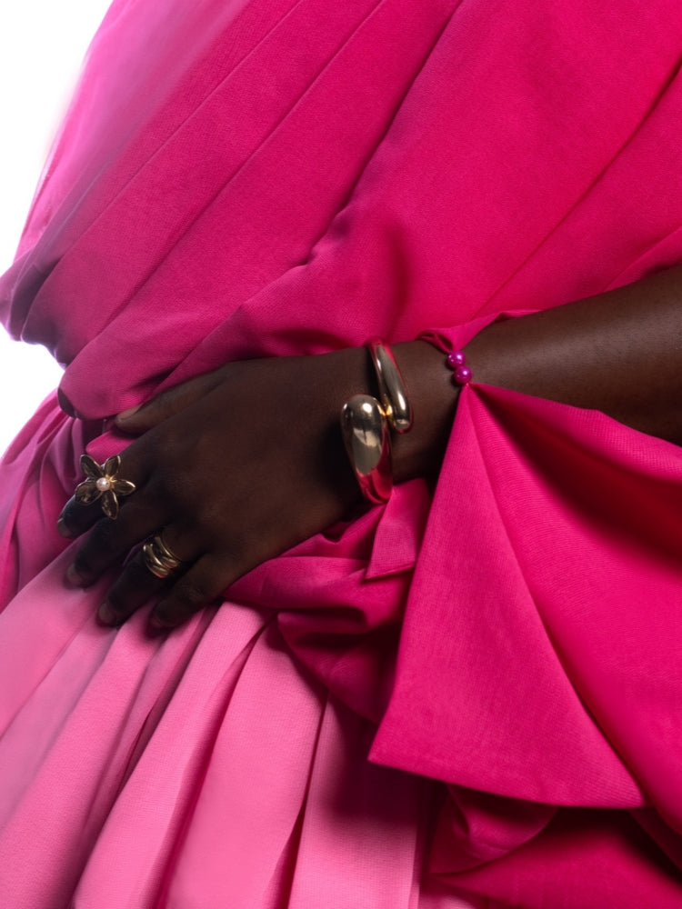 Hot Pink One-Shoulder Draped Mini Dress